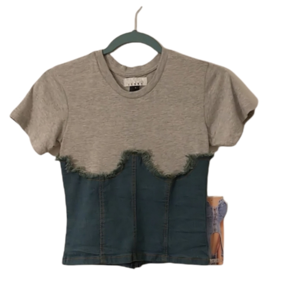 Thrill Zippered Denim Corset Tee Small